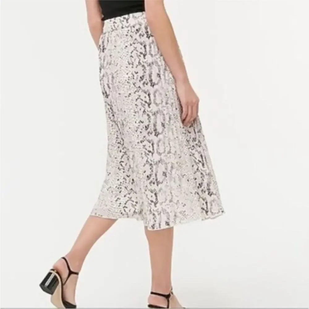 J Crew Pleated Midi Skirt AL202 Black Cream Snakeskin Python Animal Print Size 0